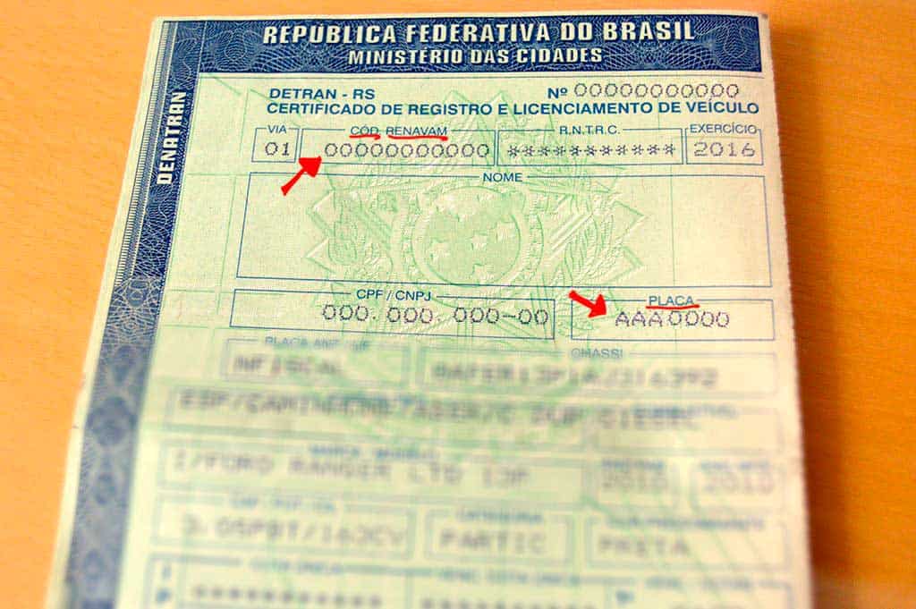 Imagem para demonstrar onde fica o número do Renavam no documento do seu carro